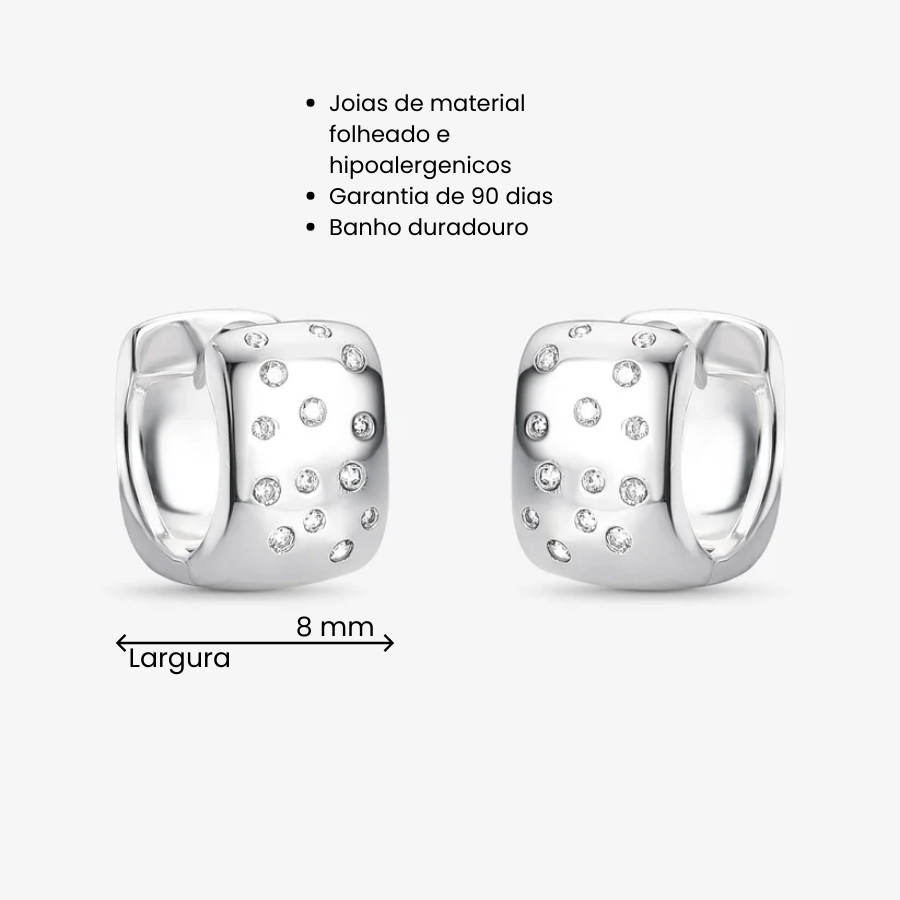 Brinco Argola Quadrada Pontilhada Folheado a Prata