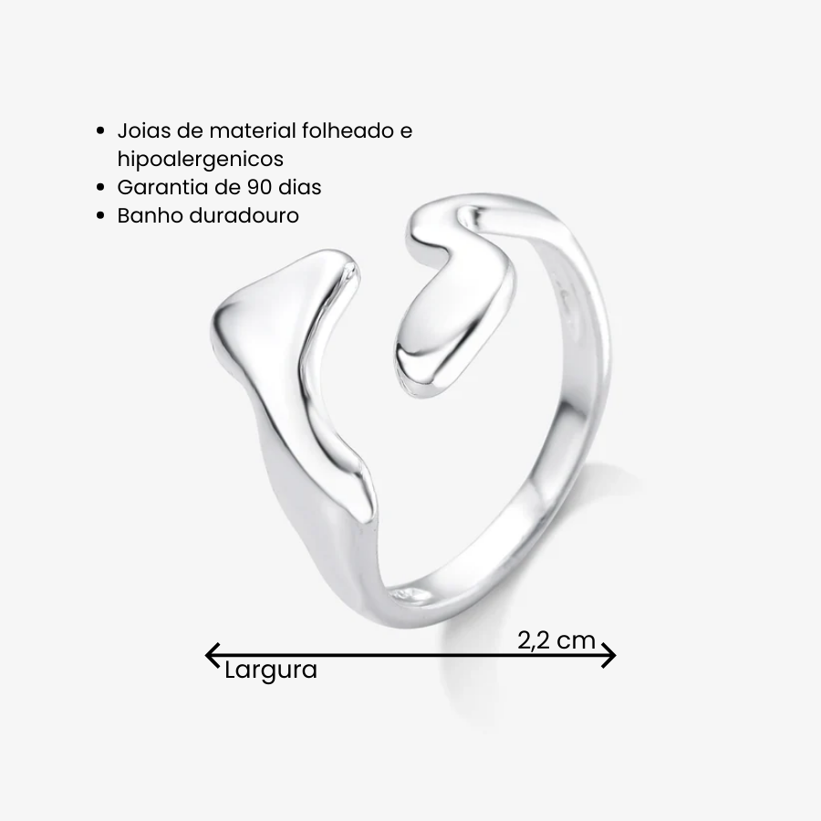 Anel Regulável Orgânico Folheado a Prata