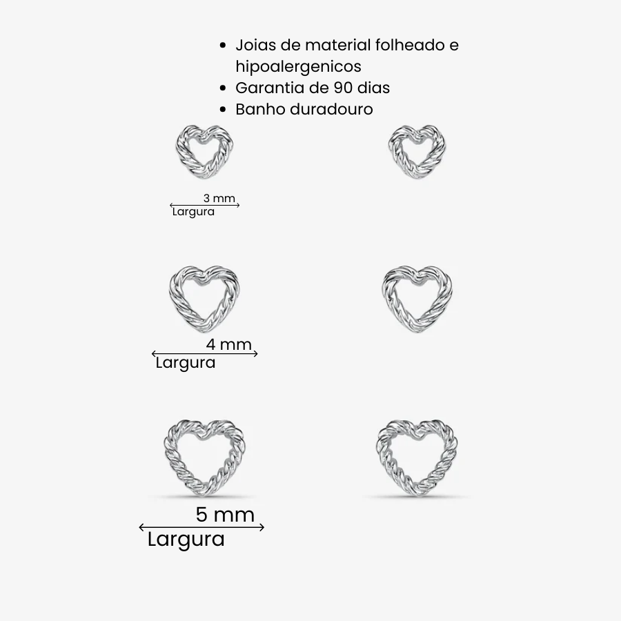 Brinco Trio Coração Folheado a Prata