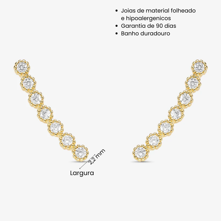 Brinco Lateral Pedras Brancas Folheado a Ouro 18K