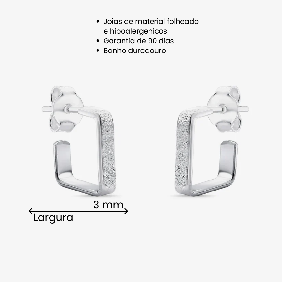 Brinco Quadrado Texturizado Folheado a Prata