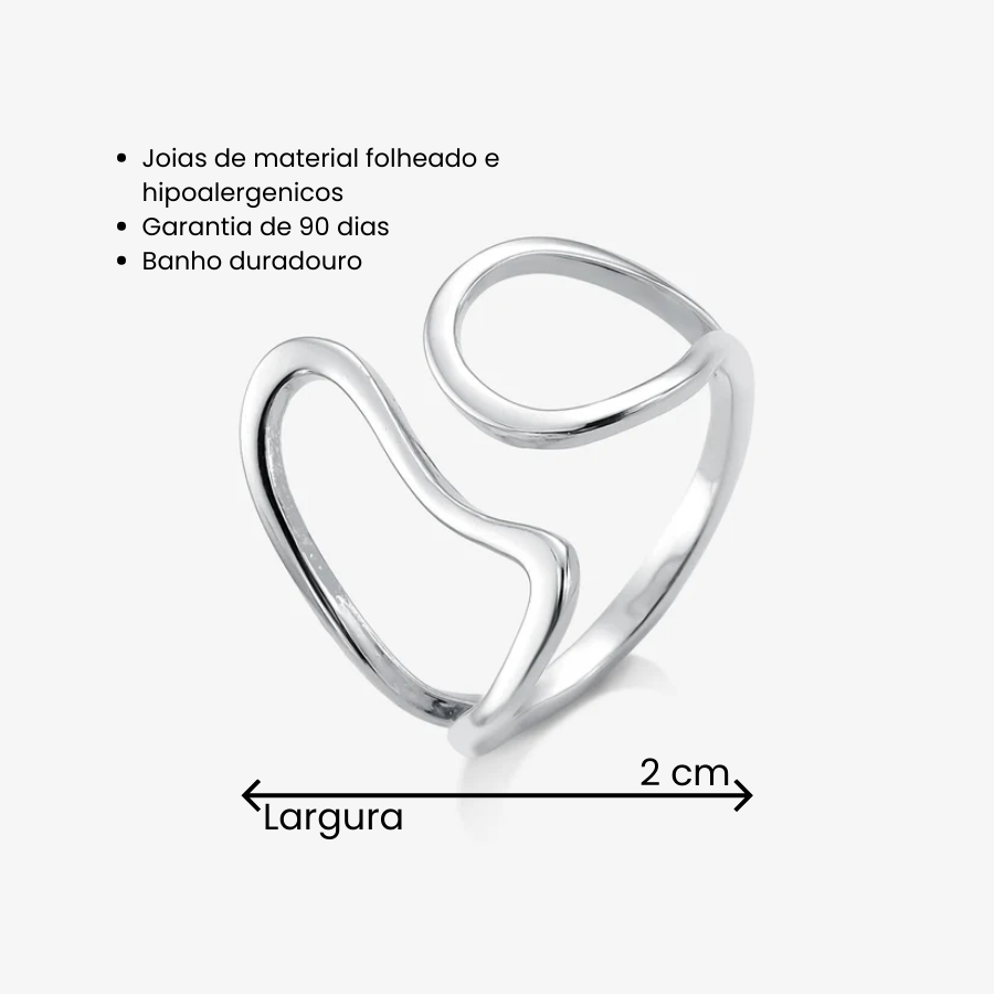 Anel Regulável Orgânico Vazado Folheado a Prata