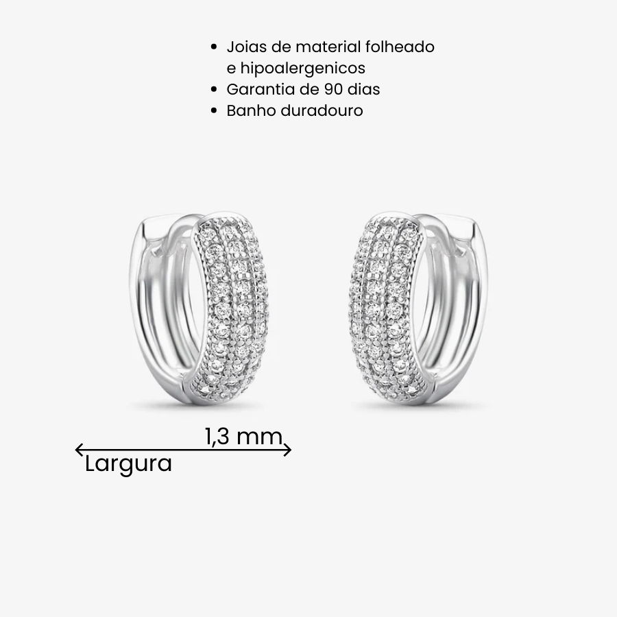 Brinco Mini Argola Borda Cravejada Folheado a Prata