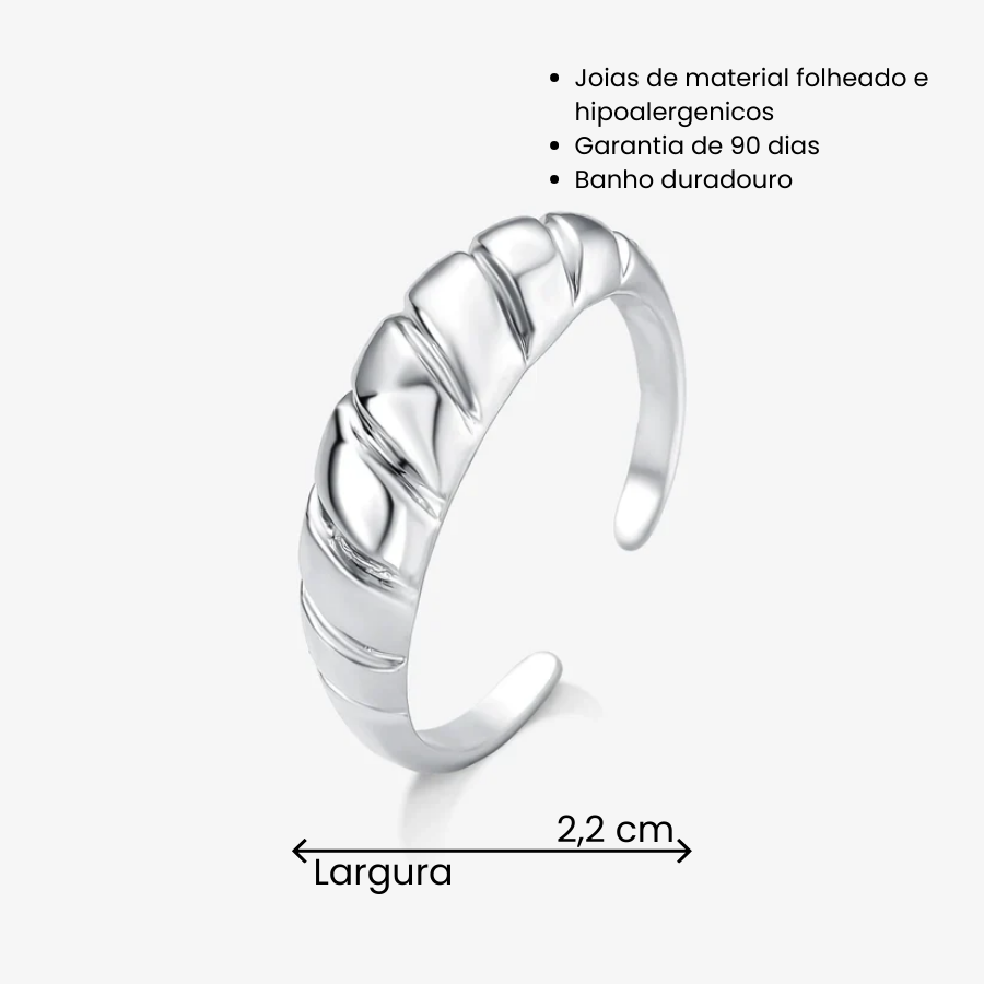 Anel Regulável Croissant Folheado a Prata