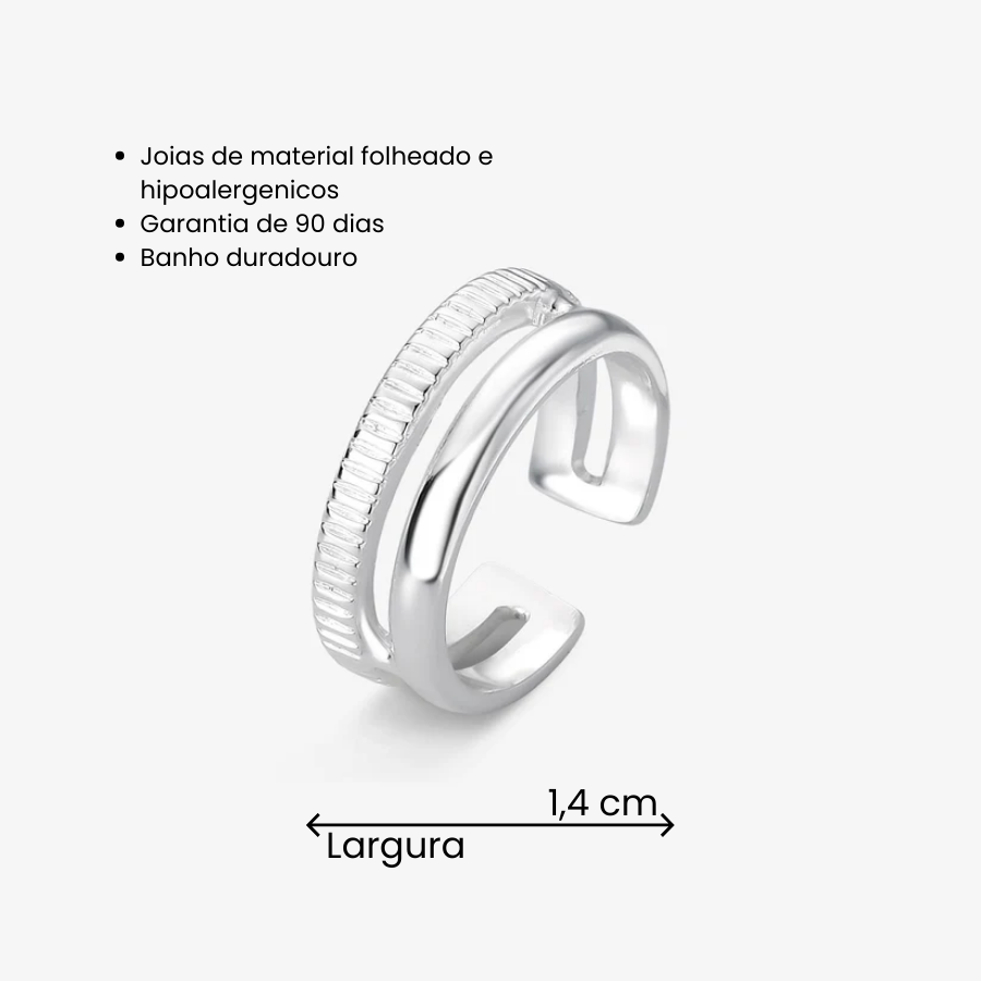 Anel Regulável Duplo Texturizado Folheado a Prata