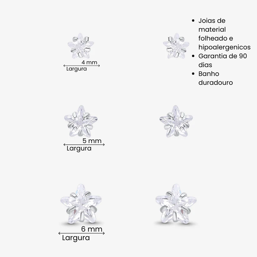 Brinco Trio Estrelas de Zircônia Folheado a Prata