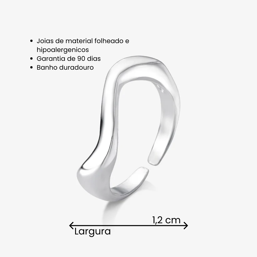 Anel Regulável Ondulado Folheado a Prata