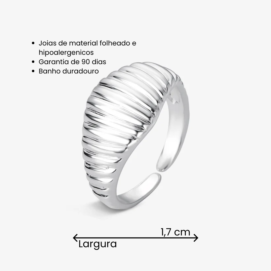 Anel Regulável Riscado Folheado a Prata