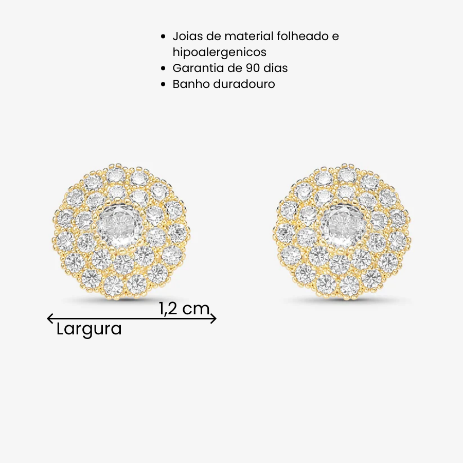 Brinco Mandala Cravejada com Pedra ao Meio Folheado a Ouro 18K