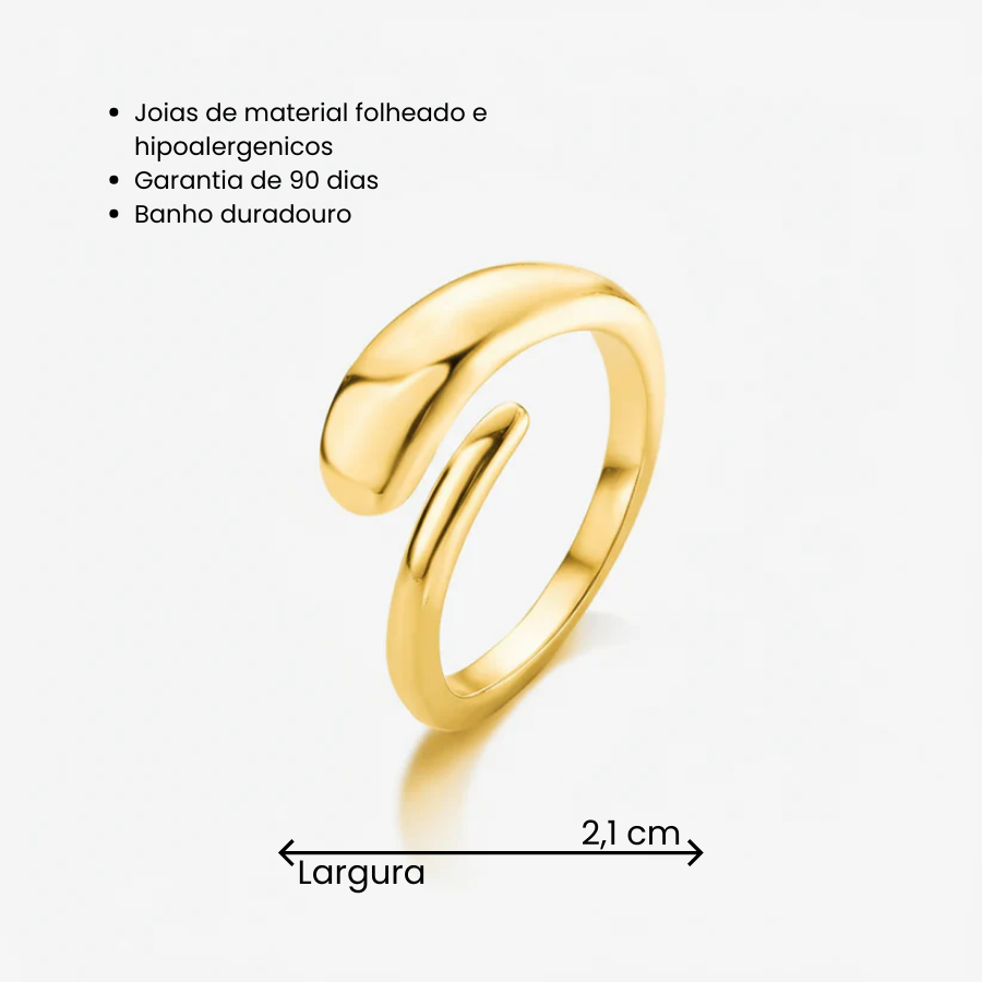 Anel Regulável Falange Duplo Orgânico Folheado a Ouro 18k