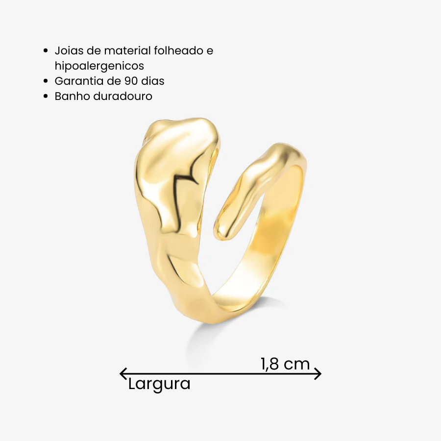 Anel Regulável Orgânico Texturizado Falange Folheado a Ouro 18k