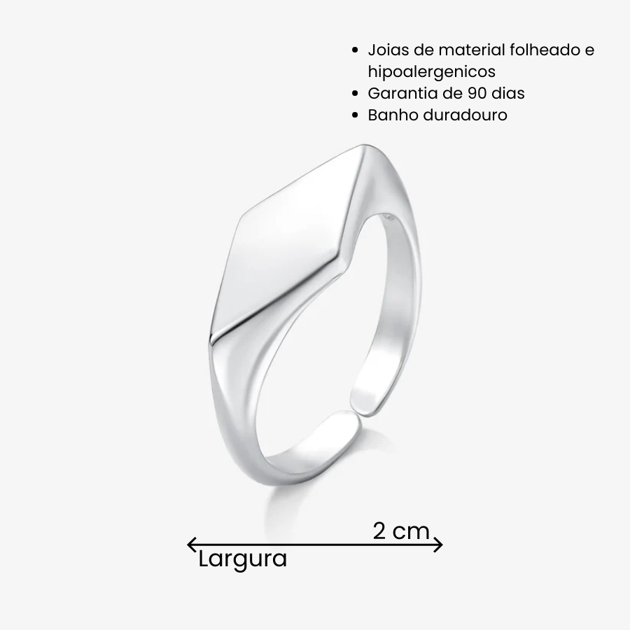 Anel Regulável Base Losango Folheado a Prata