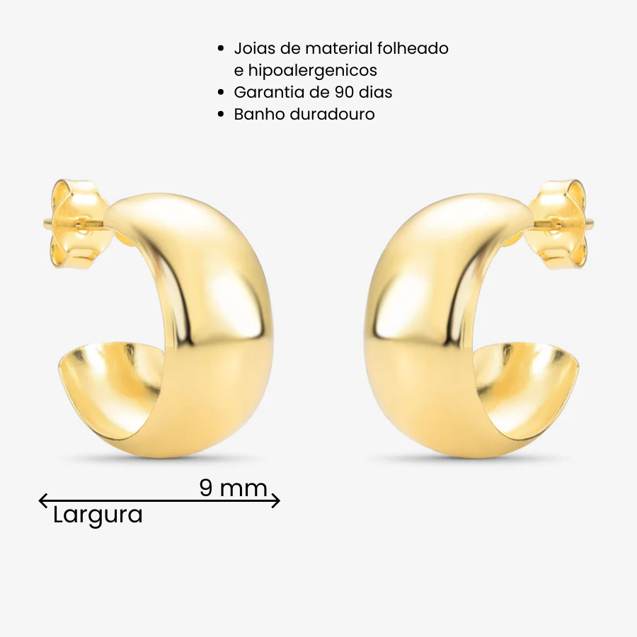 Brinco Argola Lisa 9mm Folheado a Ouro 18K