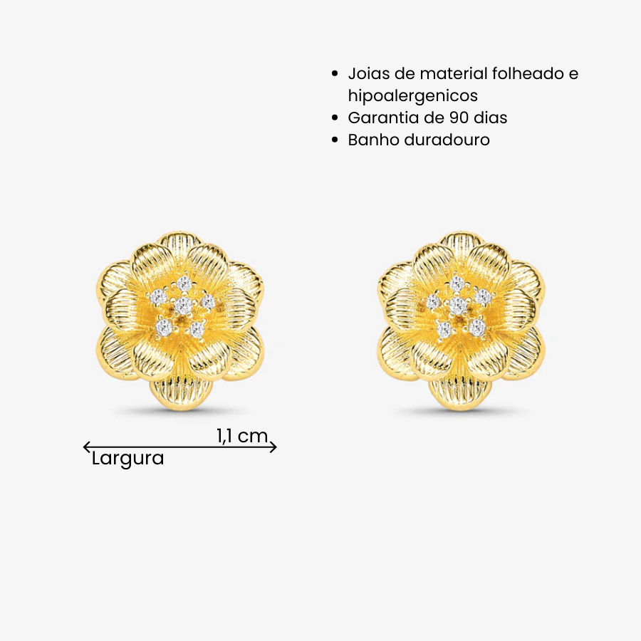 Brinco Botão de Rosa Folheado a Ouro 18K