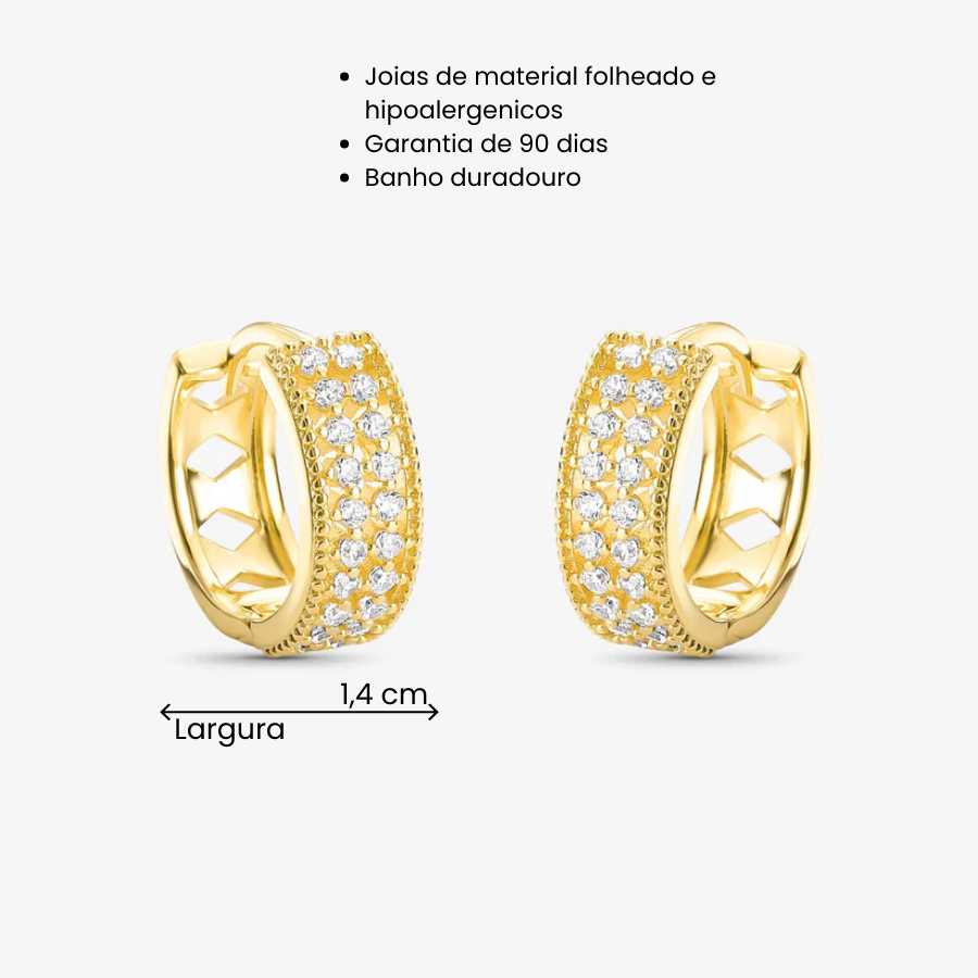 Brinco Argola Borda Losango Folheado a Ouro 18k