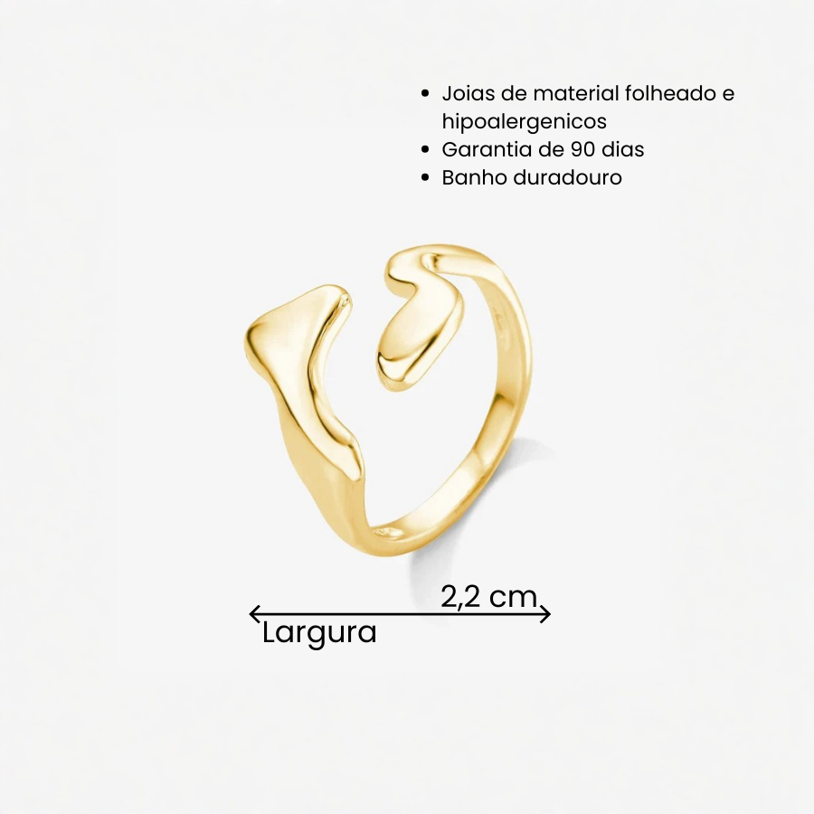 Anel Regulável Orgânico Folheado a Ouro18k