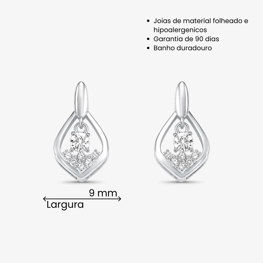 Brinco Gota Vazada Com Zircônia Folheado a Prata