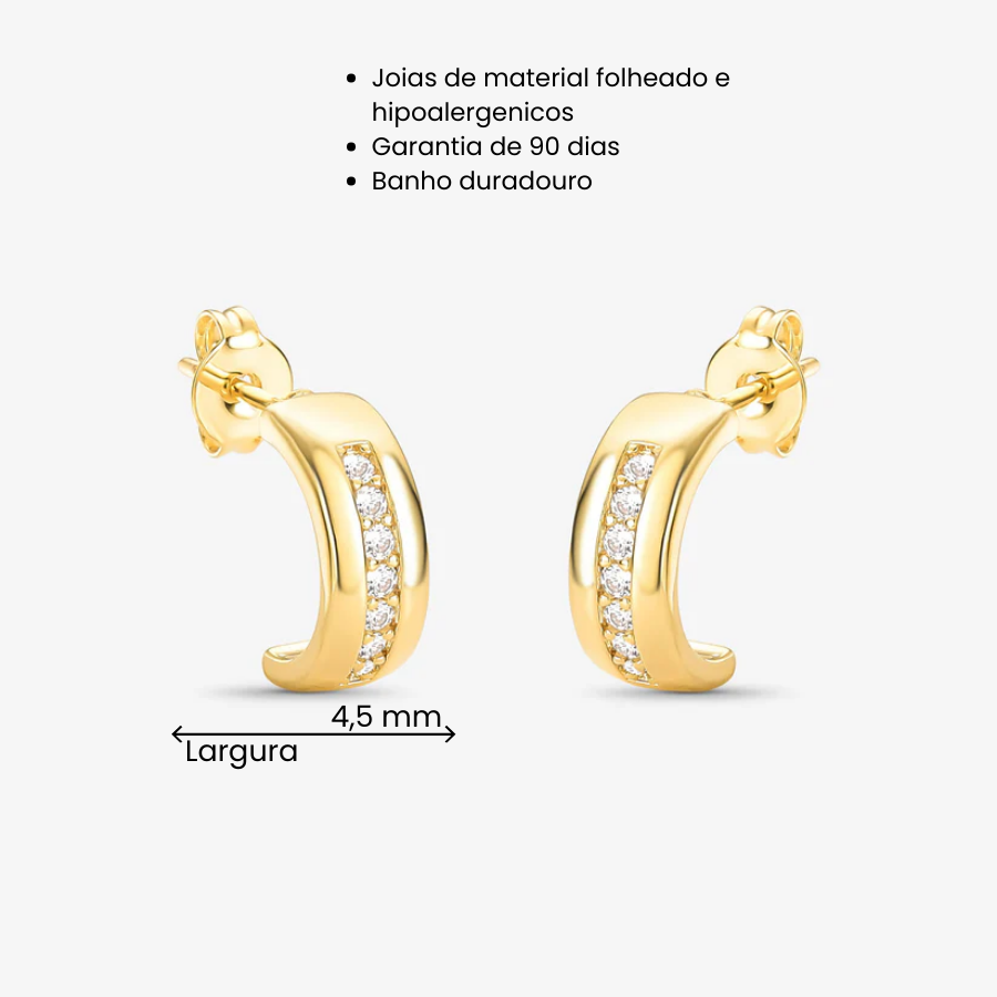 Brinco Argola linha de zircônia Folheado a Ouro 18k