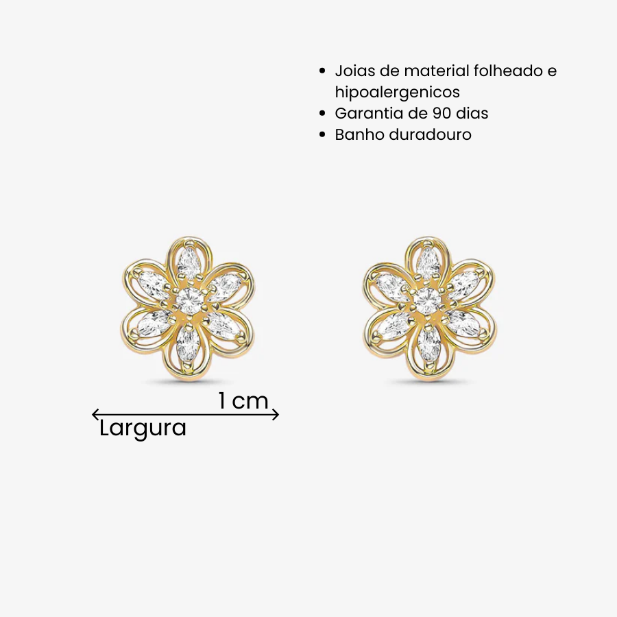 Brinco Flor Pétalas de Cristal Folheado a Ouro 18k