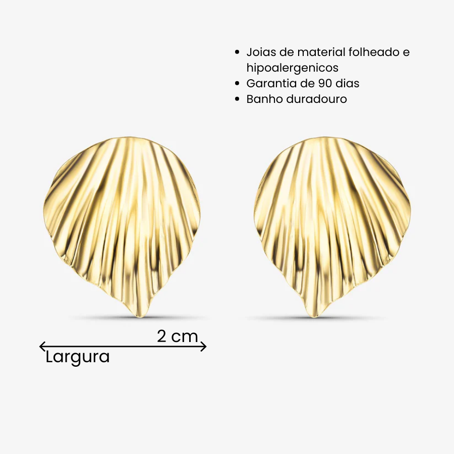 Brinco Concha Texturizada Orgânica Folheado a Ouro 18K