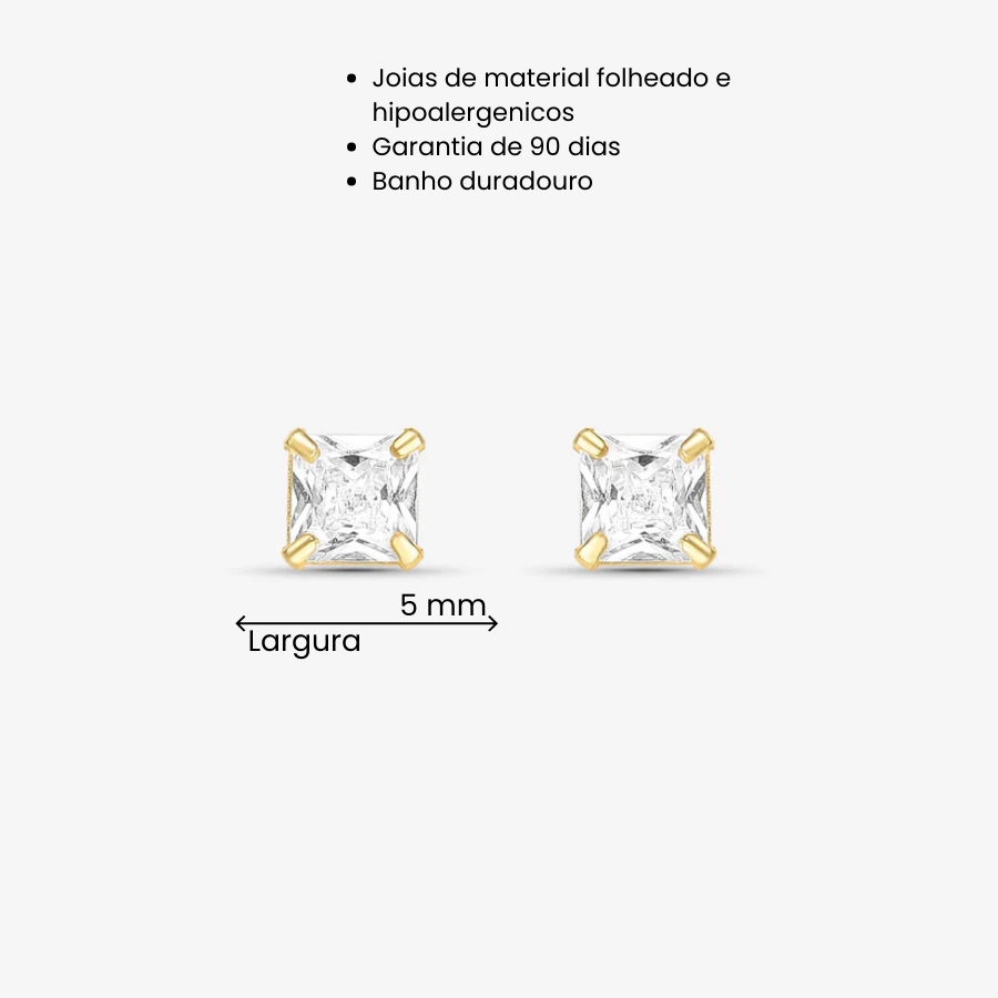 Brinco Quadrado Carre 5mm Folheado a Ouro 18k