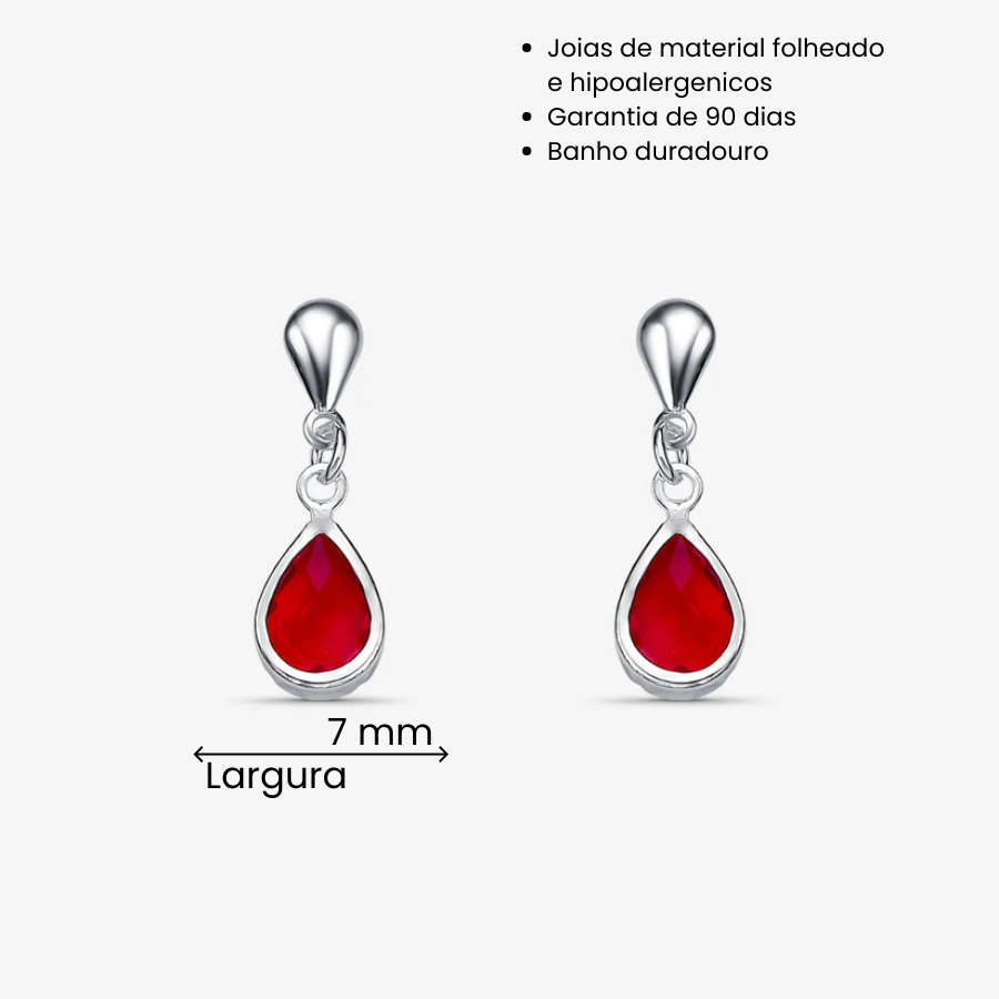 Brinco Gota Vermelha Folheado a Prata