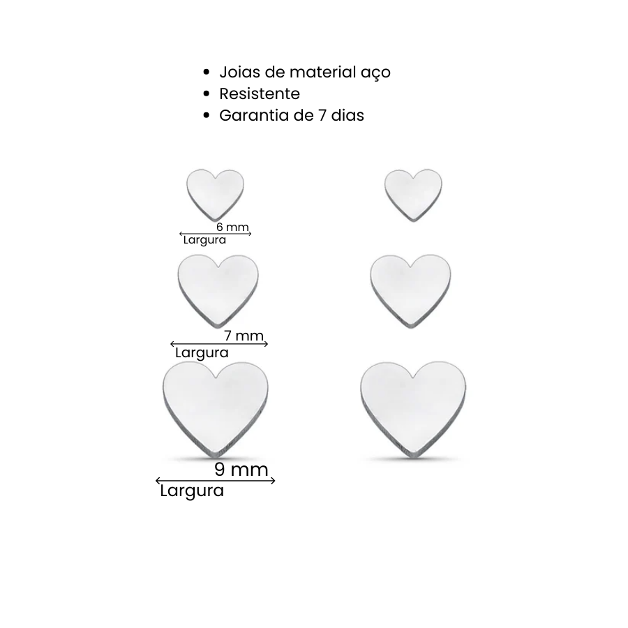 Brinco Aço Trio Coração
