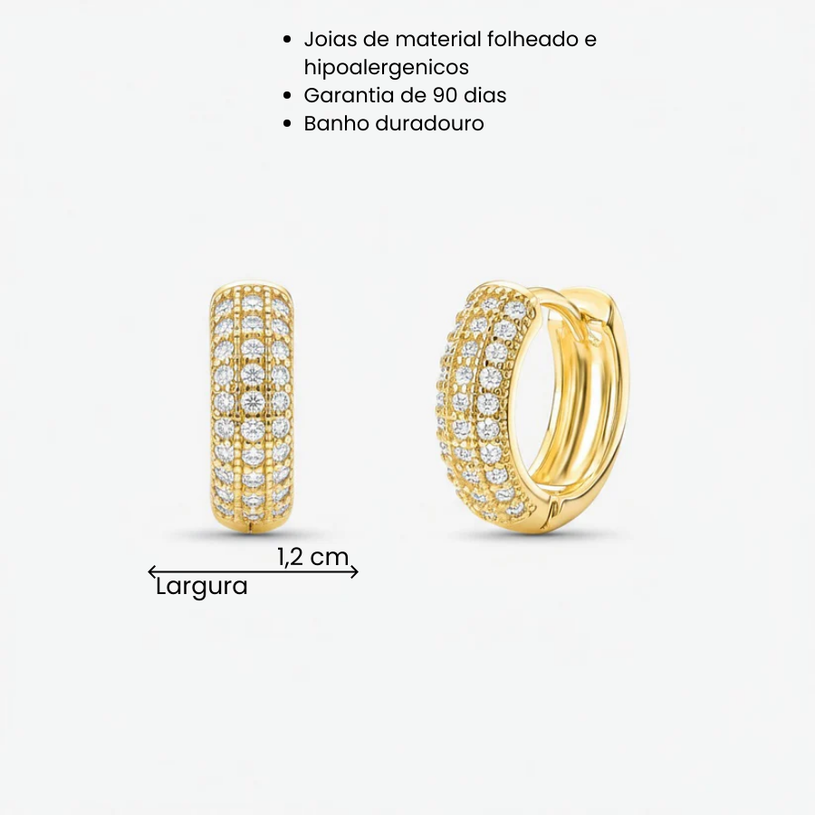 Brinco Mini Argola Borda Cravejada Folheado a Ouro 18k