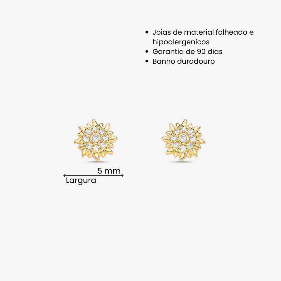 Brinco Sol Cravejado Folheado a Ouro 18K