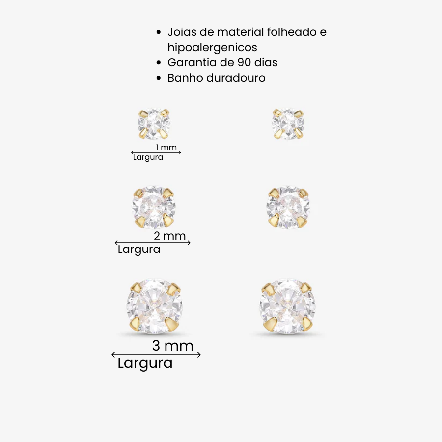 Brinco Trio de Zircônias Folheado a Ouro 18K