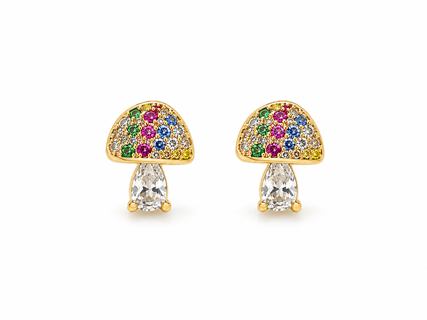 Brinco Cogumelo Colorido Folheado a Ouro 18k