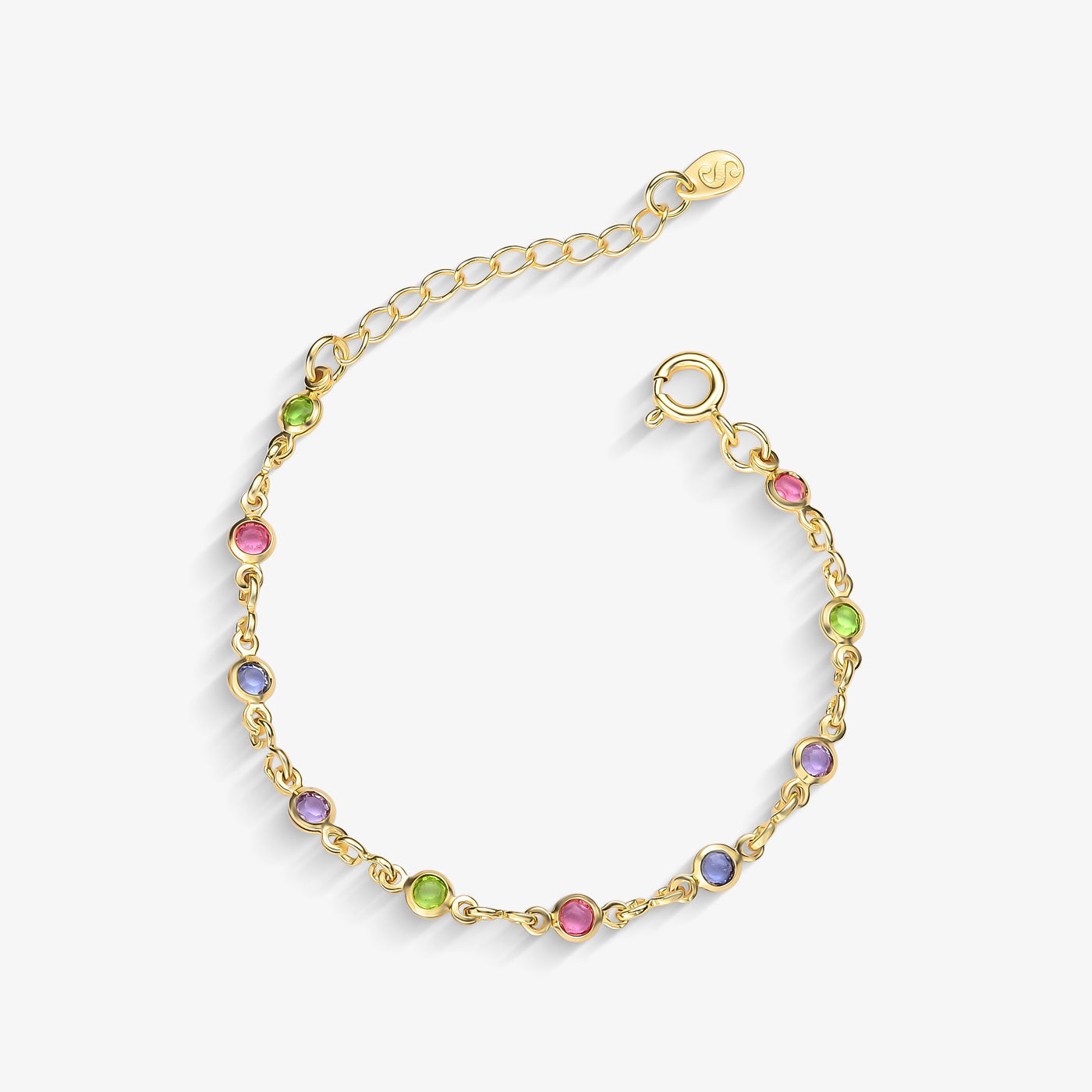Pulseira Infantil Cristais Coloridos Folheado a Ouro 18k