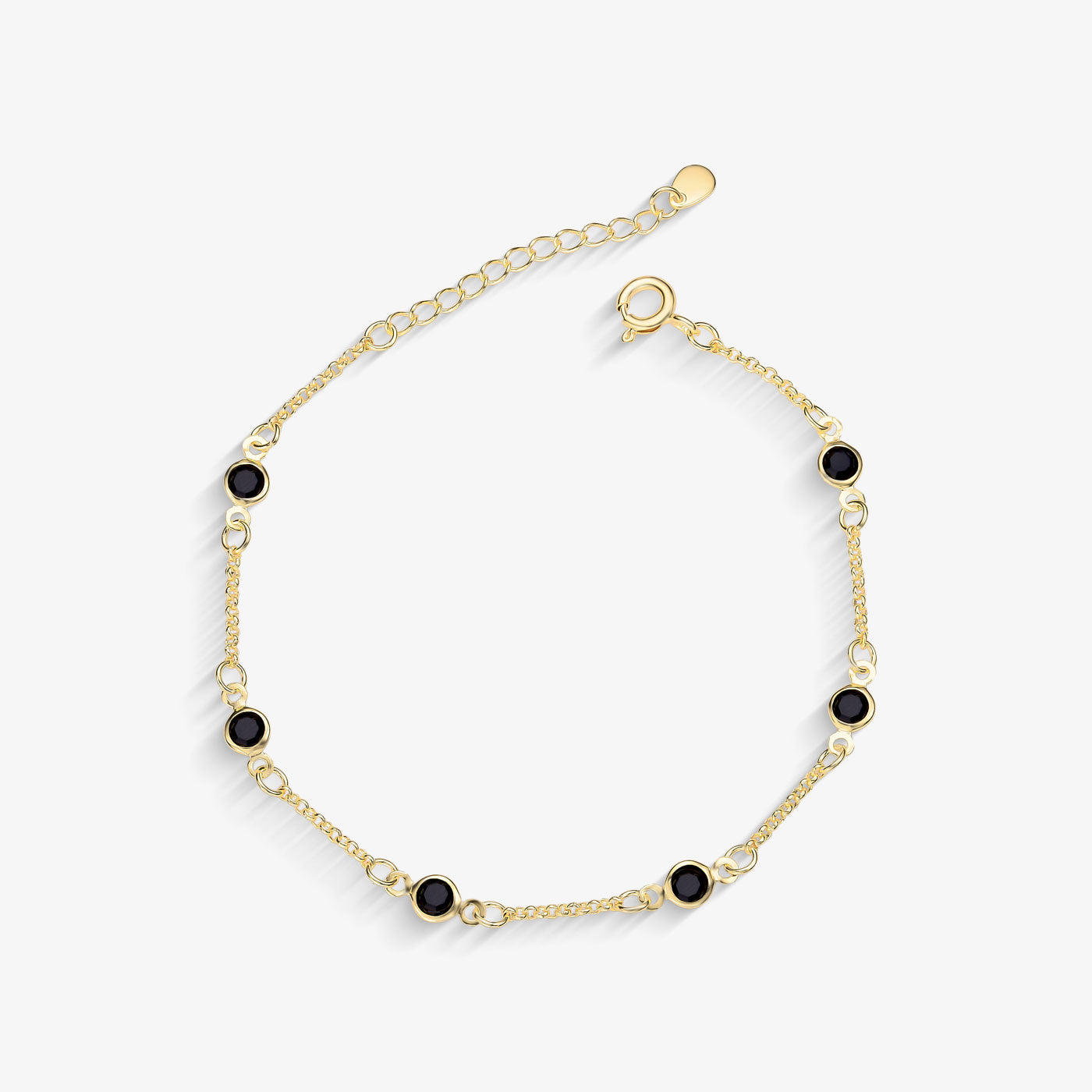 Pulseira Elo Português com Zircônias Preta Folheado a Ouro18k