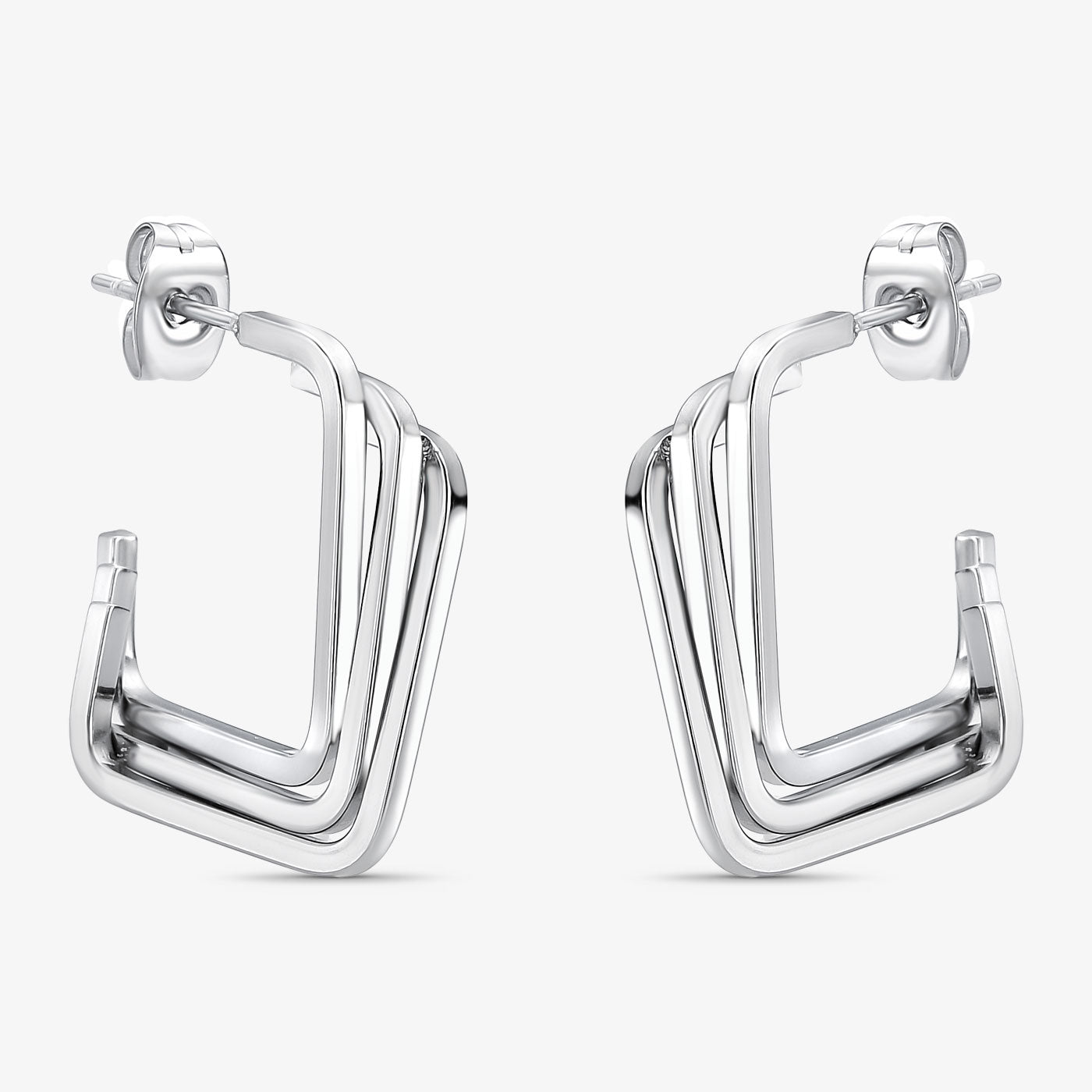 Brinco Aço Argola Quadrada Tripla