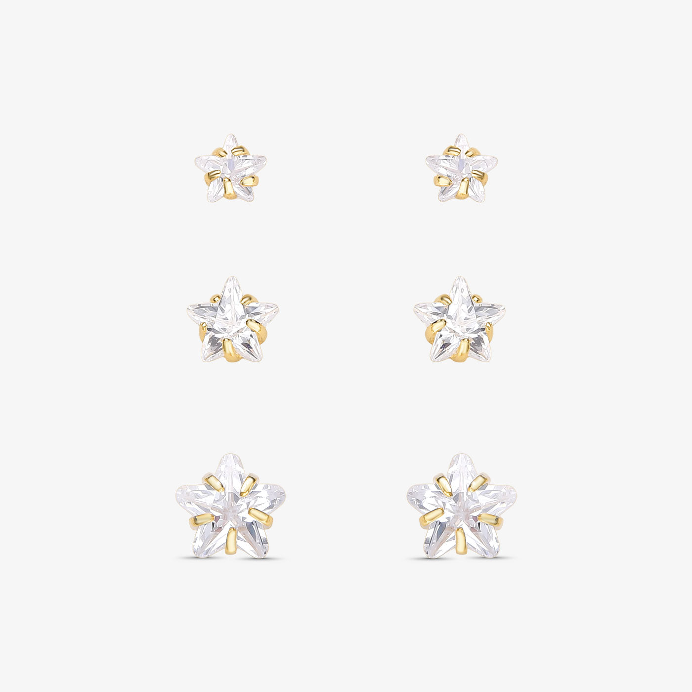 Brinco Trio de Estrelas Zircônia Folheado a Ouro 18K