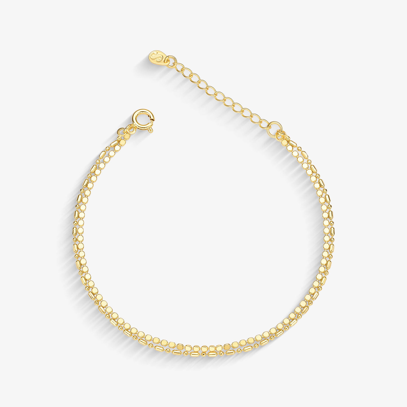 Pulseira Dupla Bolinha achatada Folheado a Ouro 18k