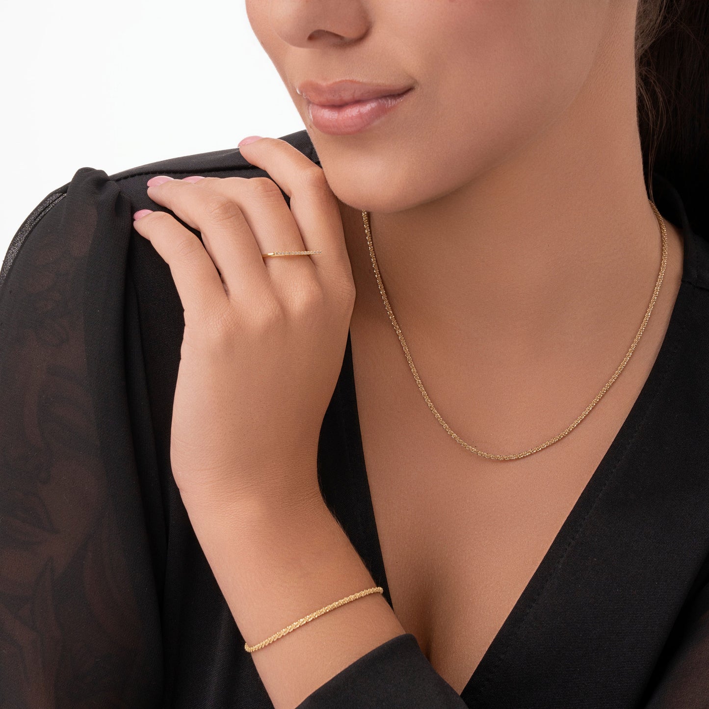 Pulseira Singapura Diamantado Folheado a Ouro18k