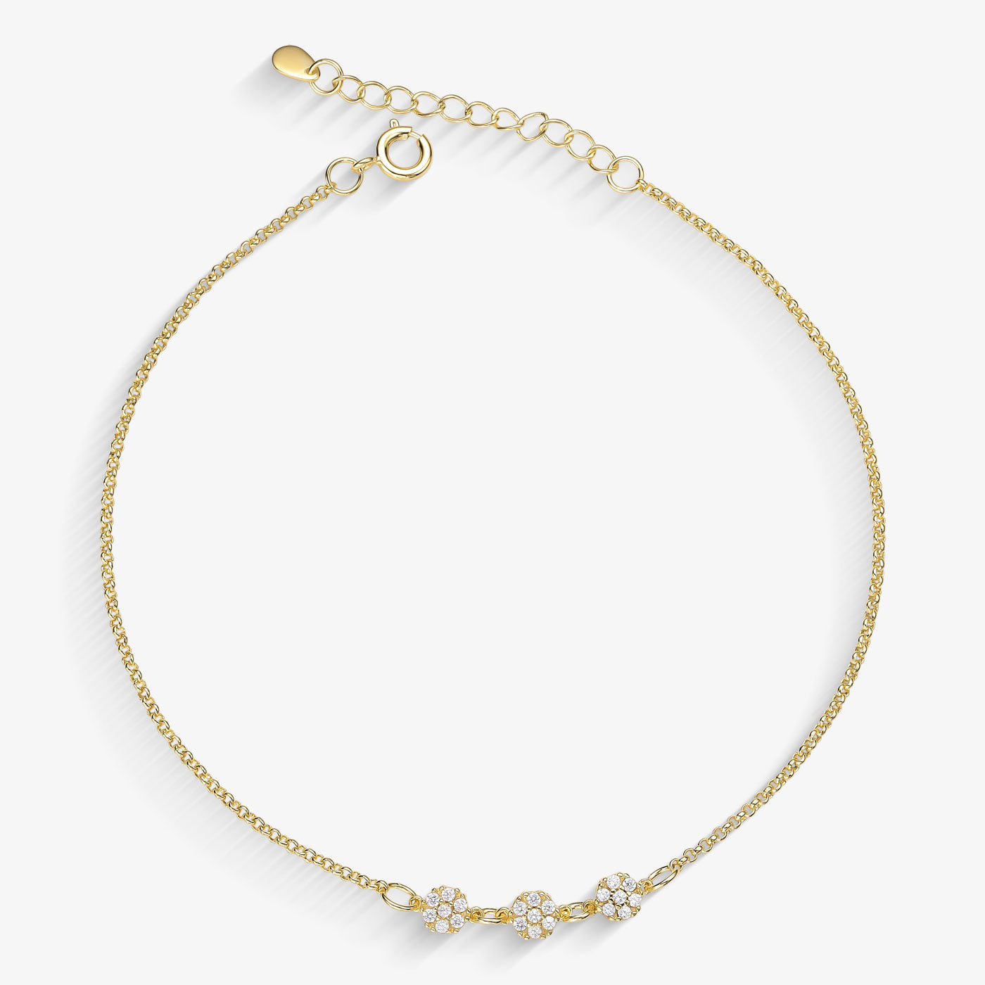 Tornozeleira Três Flores Cravejadas Folheado a Ouro18k