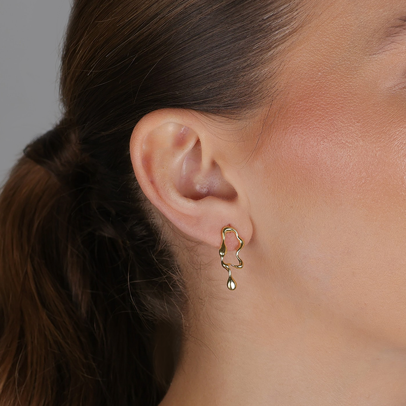Brinco Orgânico Folheado a Ouro 18k