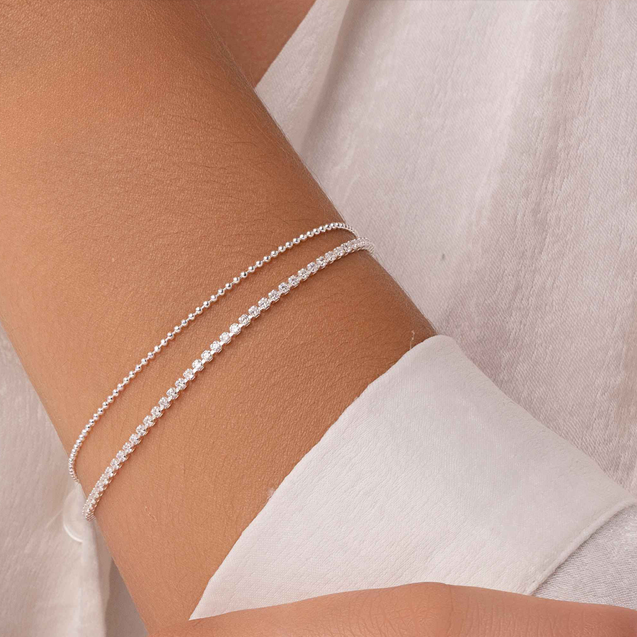 Pulseira Dupla Elo bolinha com Zircônias Folheado a Prata