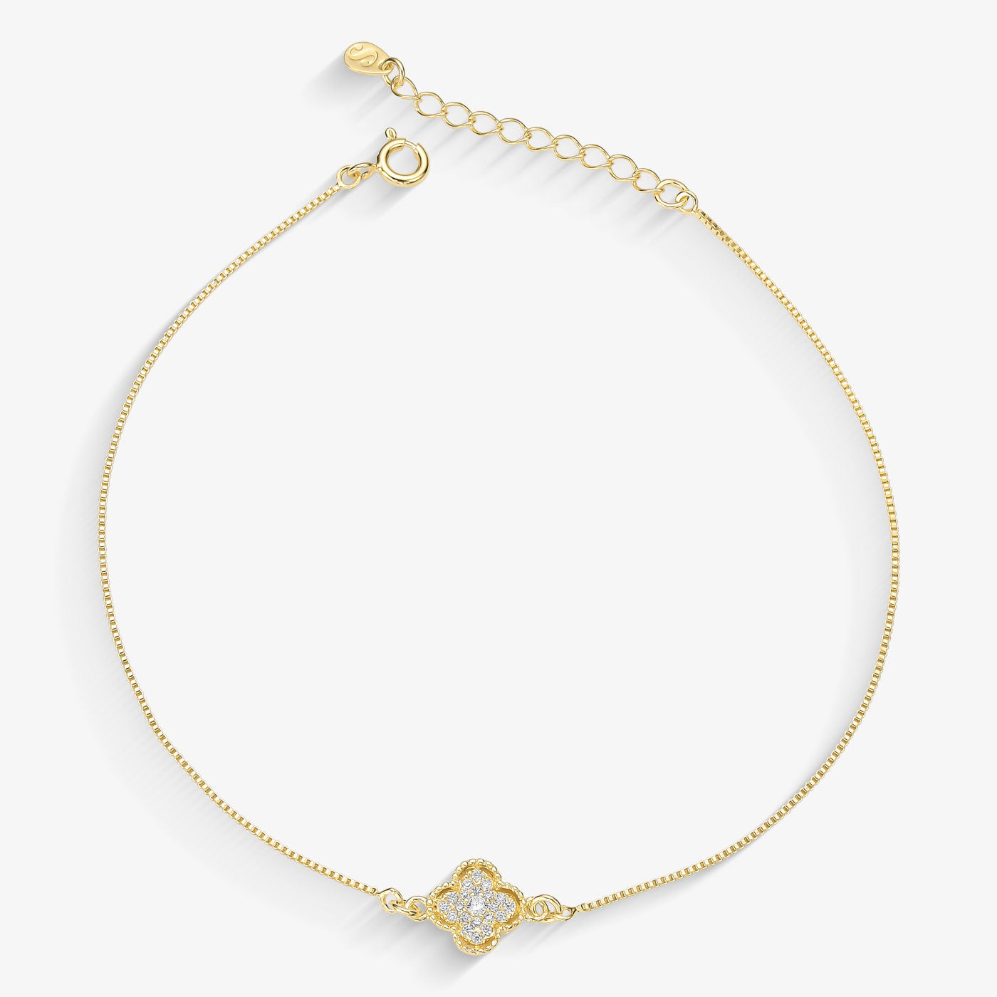 Tornozeleira Trevo Cravejado Folheado a Ouro18k