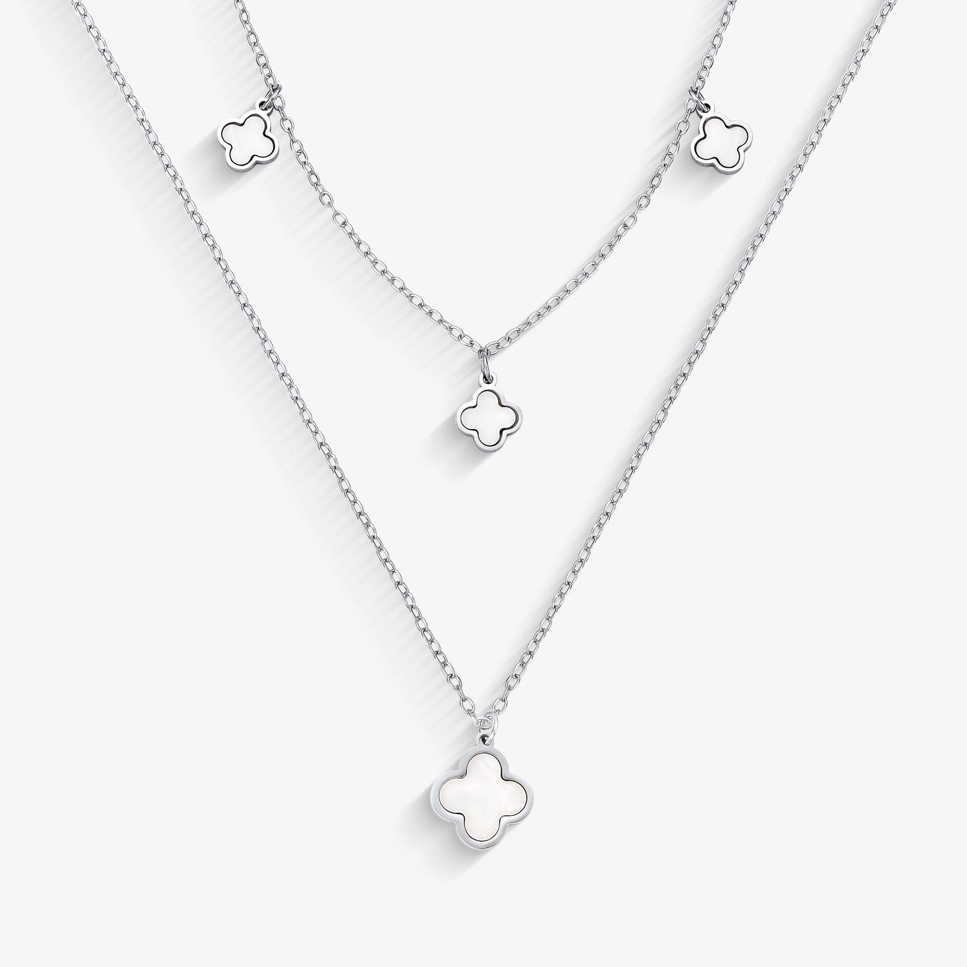 Colar Aço Veneziana Dupla com Pingentes de Trevo