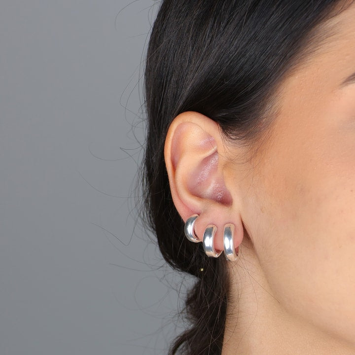 Brinco Trio de Argolas Lisas 5mm Folheado a Prata