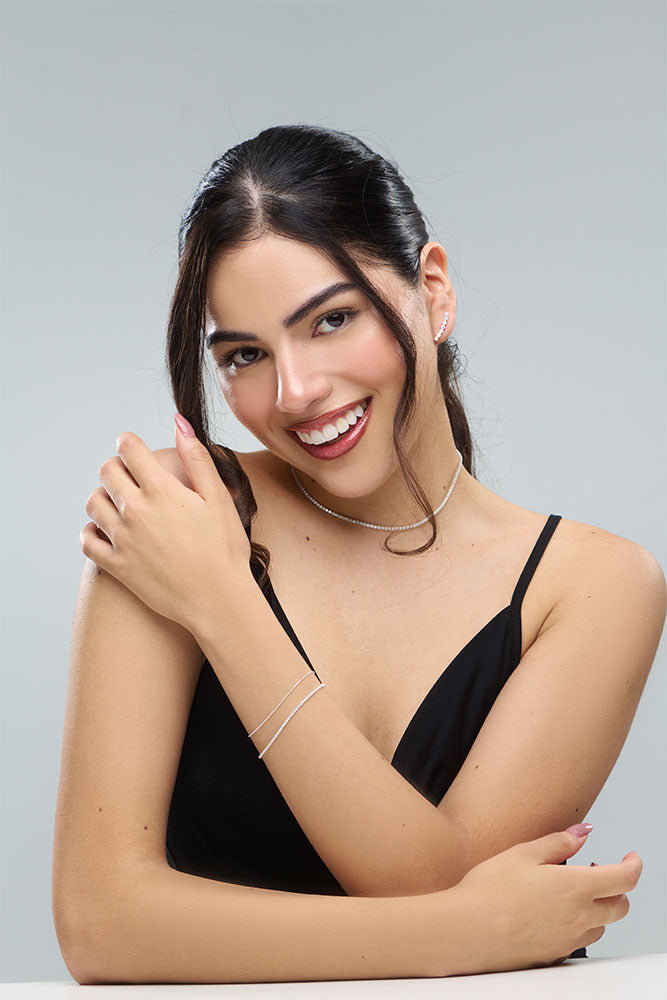 Pulseira Dupla Elo bolinha com Zircônias Folheado a Prata