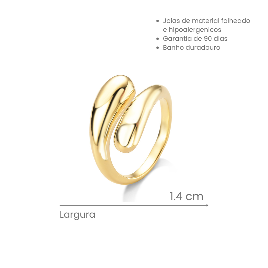 Anel Regulável Duplo Orgânico Folheado a Ouro 18k