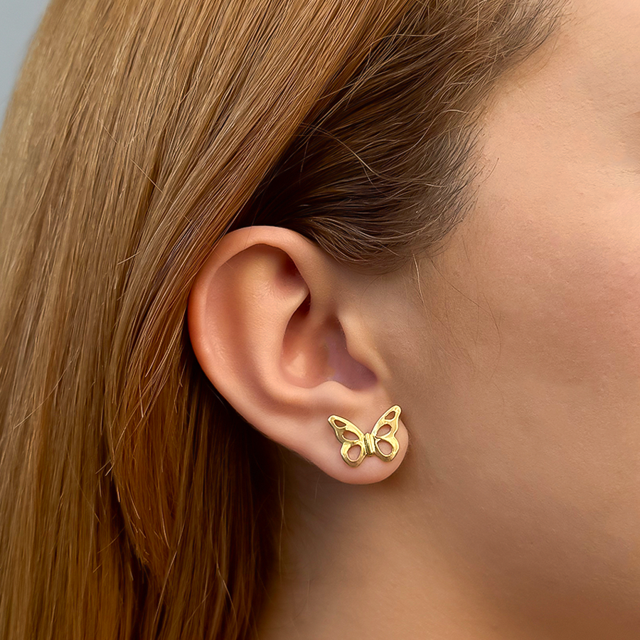 Brinco de Borboleta Lisa Vazada Folheado a Ouro 18k