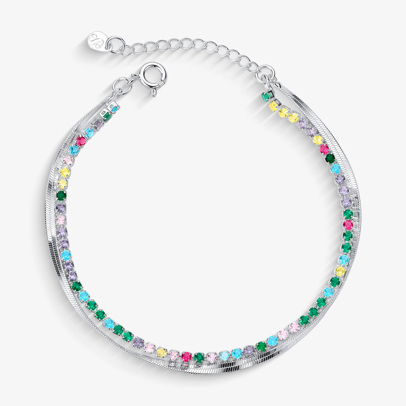 Pulseira Dupla Rivieira Colorida Folheado a Prata