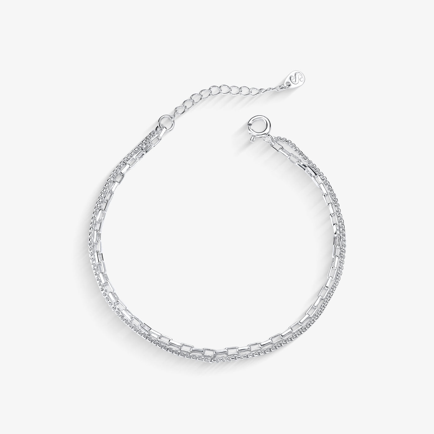 Pulseira Dupla Elo Quadrado Folheado a Prata