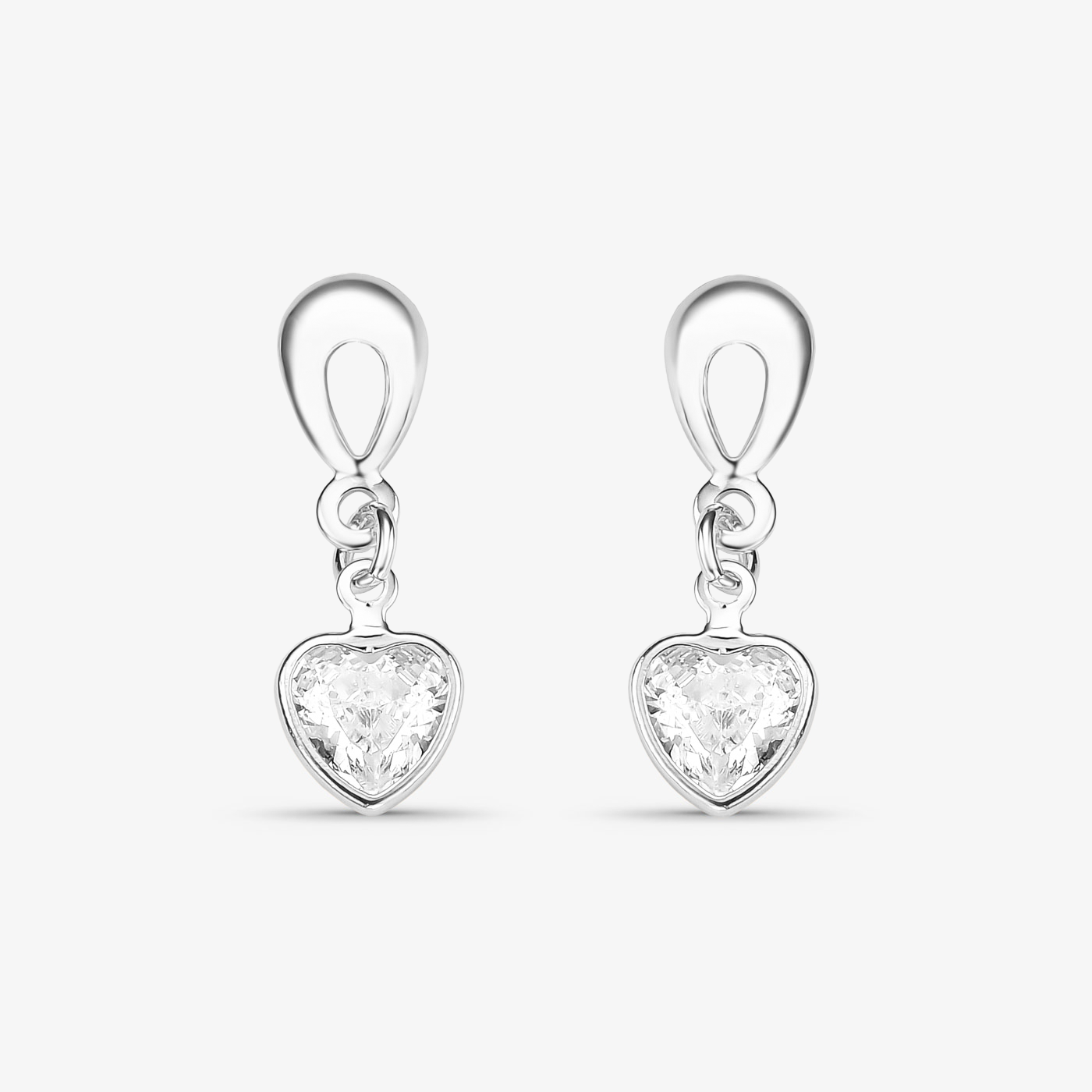 Brinco Coração de Cristal Pendente Folheado a Prata