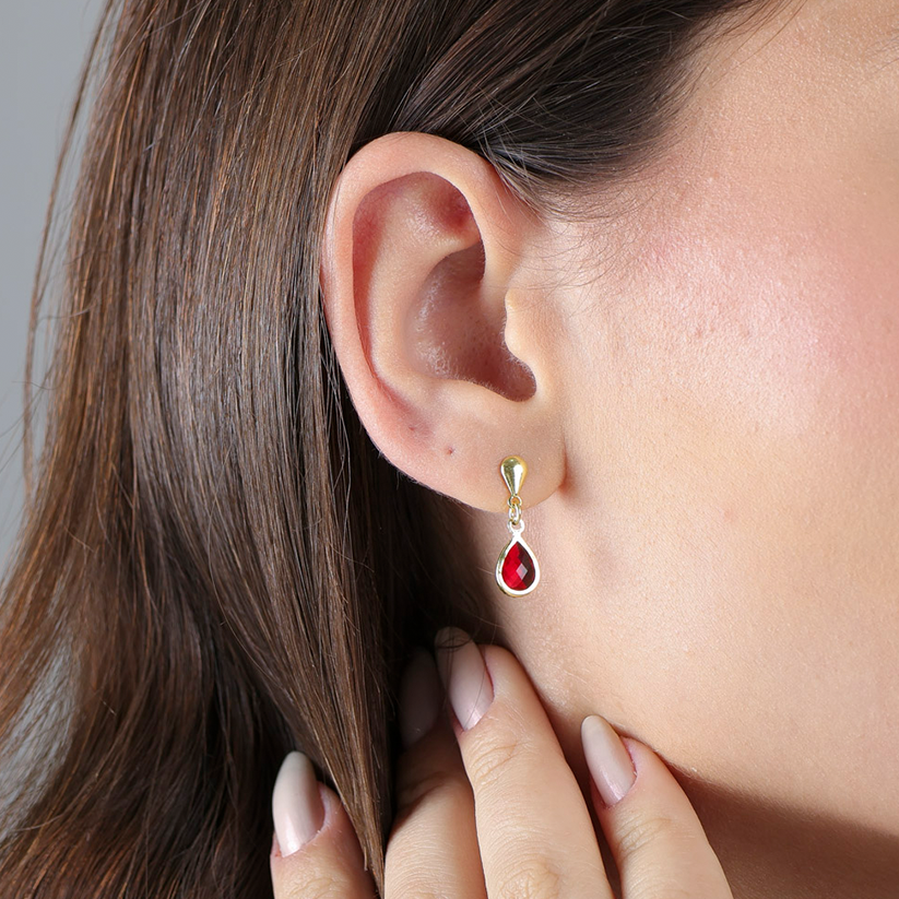 Brinco Gota Vermelha Vidro com Borda Folheado a Ouro 18k